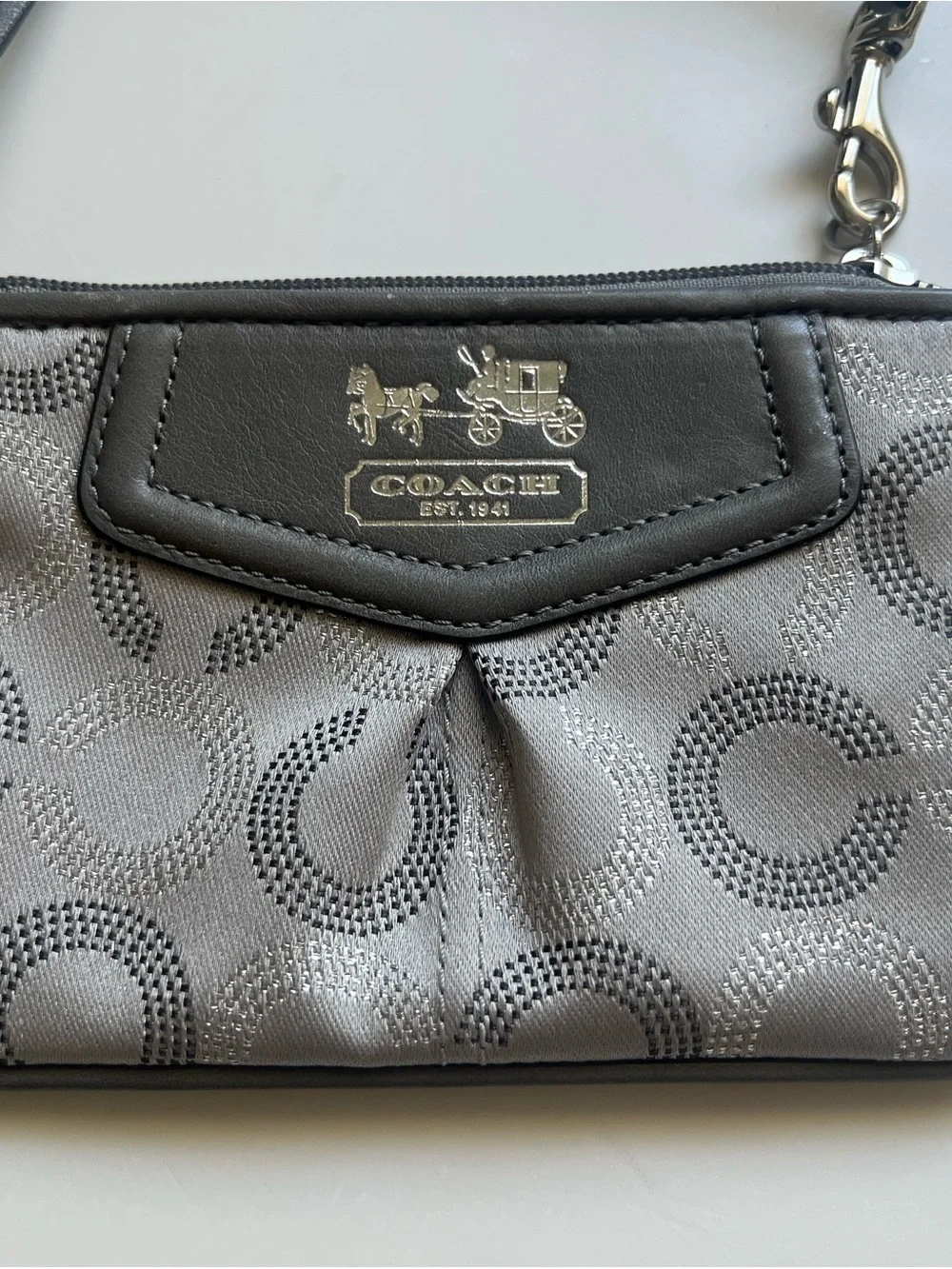 Coach Metallic Gray Signature Wristlet